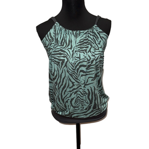Pitaya Small Mint Gray Zebra Print Ruched Stretch Y2K Cami Tank Top